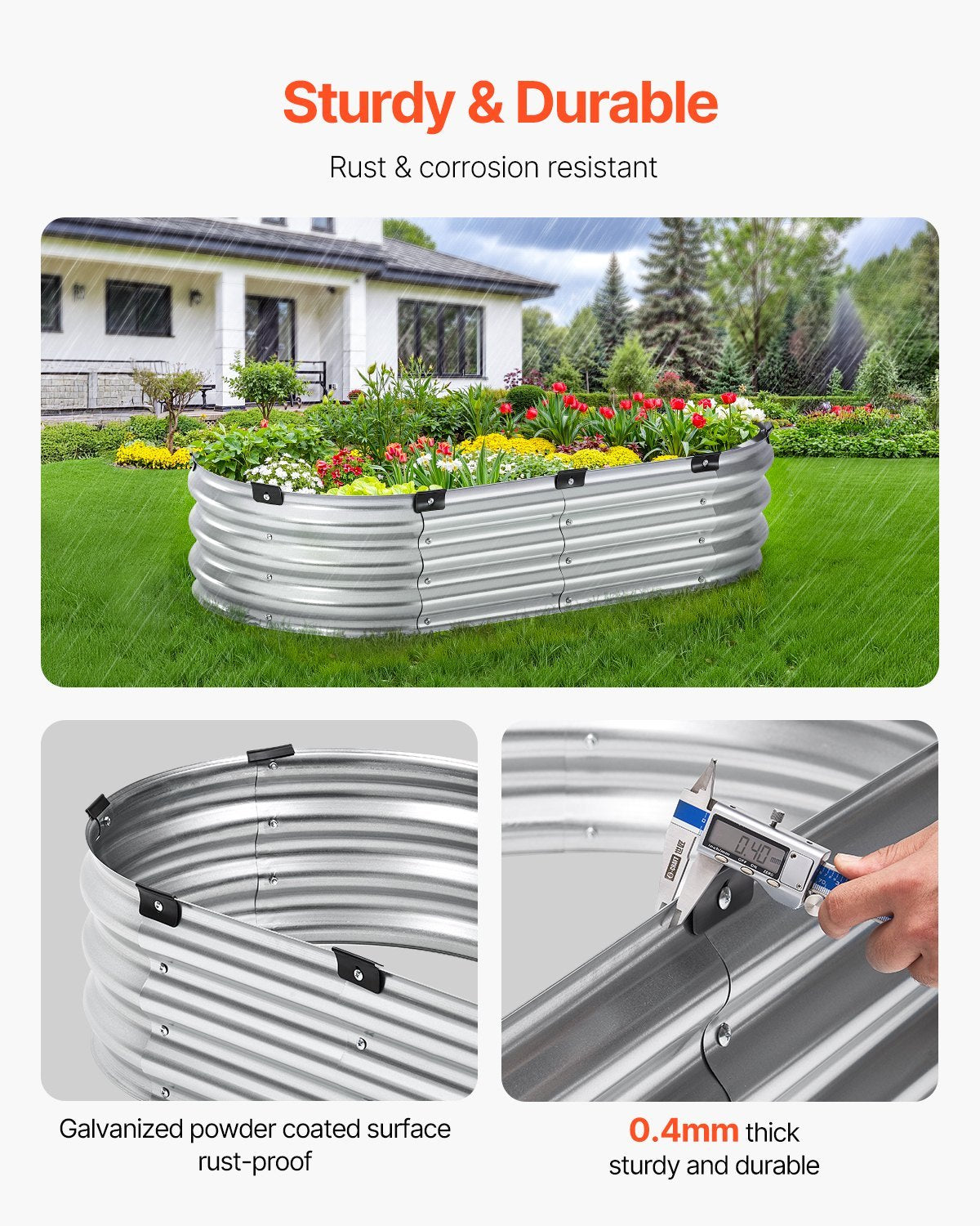 Metal Raised Garden Bed 4x2x1 ft – Outdoor Galvanized Planter Box, Silver