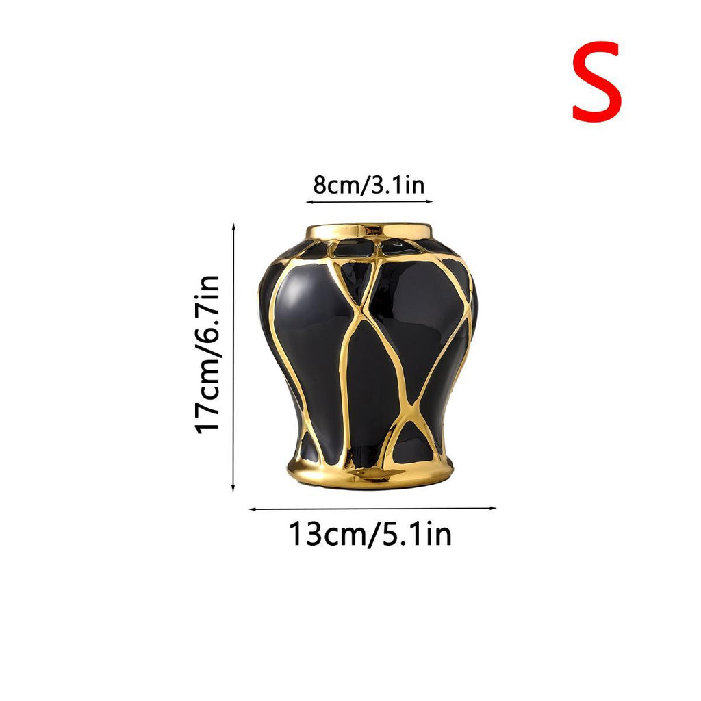 Luxury Black & Gold Ceramic Statement Vase