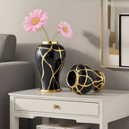 Luxury Black & Gold Ceramic Statement Vase