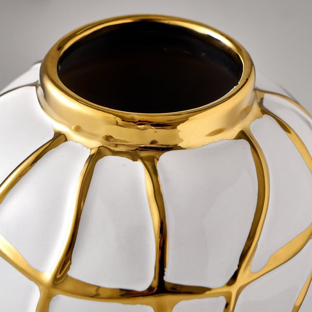 Luxury Black & Gold Ceramic Statement Vase