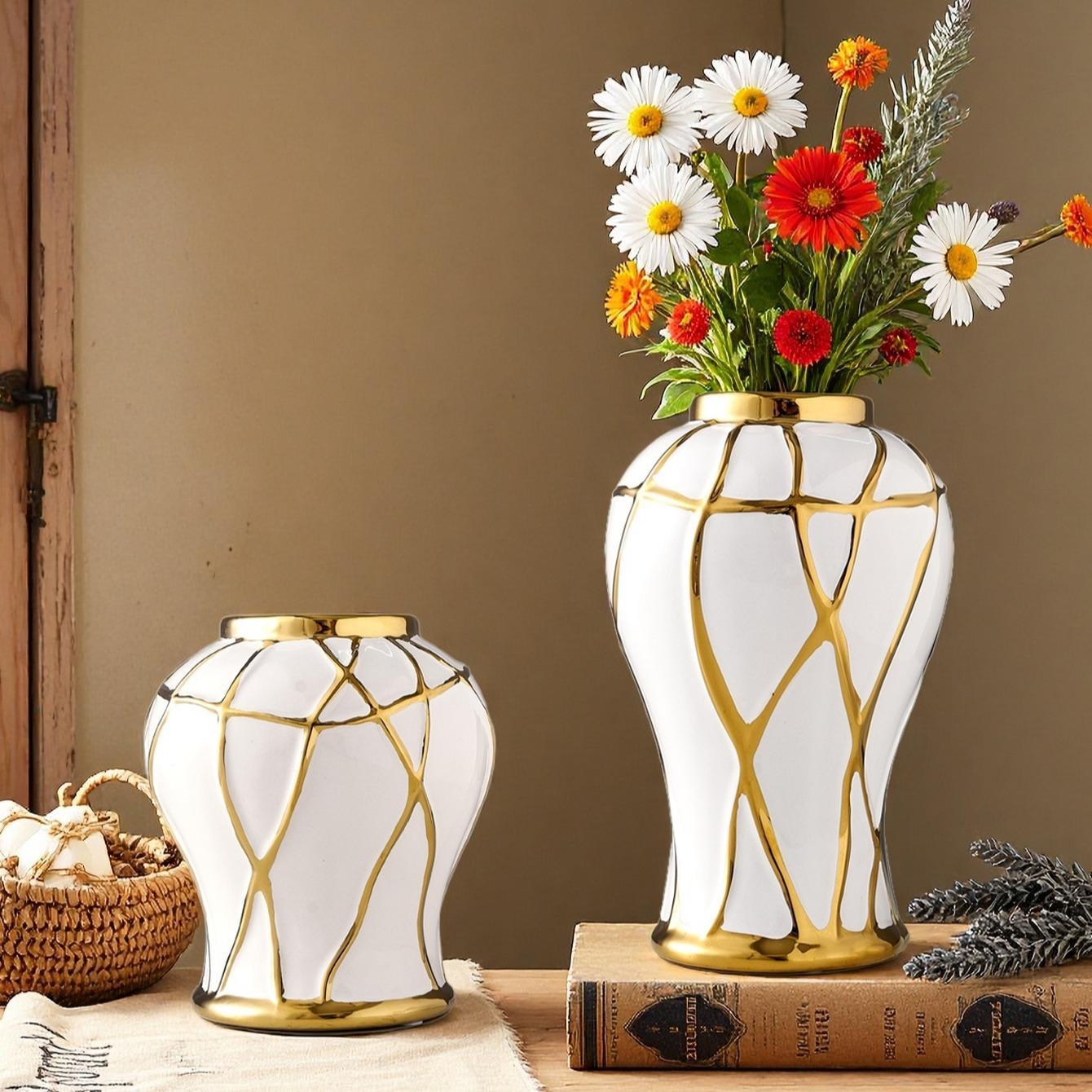 Luxury Black & Gold Ceramic Statement Vase