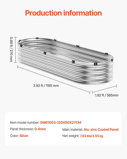 Metal Raised Garden Bed 4x2x1 ft – Outdoor Galvanized Planter Box, Silver